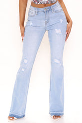 Road Tripper Ripped Stretch Flare Jeans - Light Blue Wash Ins Street